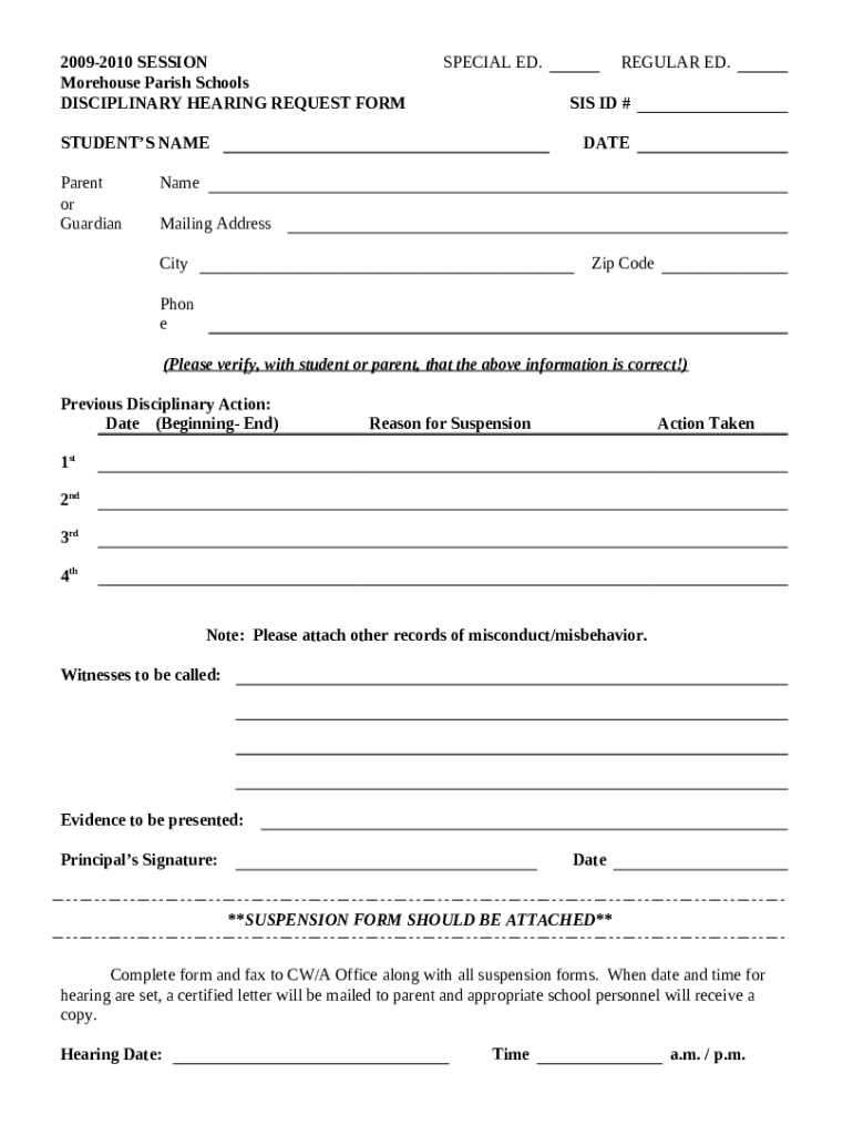 Disciplinary Hearing Request Doc Template PdfFiller