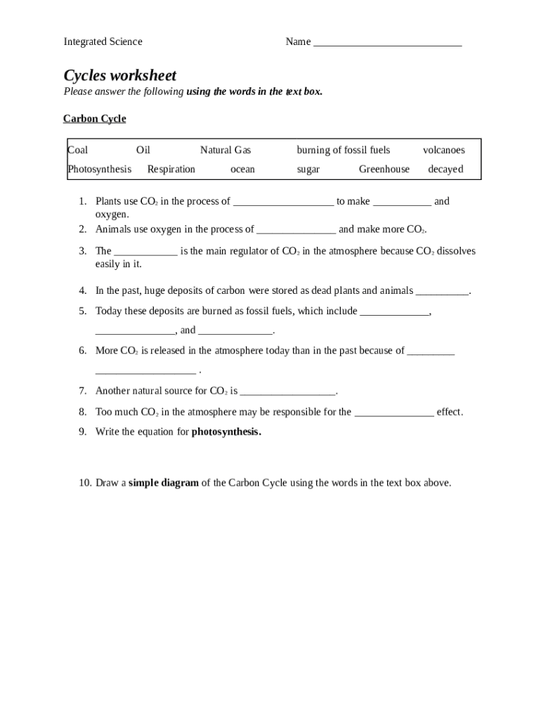 integrated science cycles worksheet Doc Template  pdfFiller In Nutrient Cycles Worksheet Answers