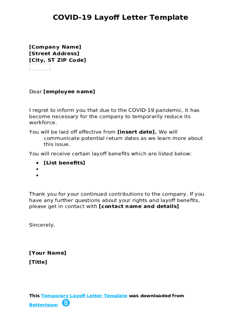 Sample Letter Of Loss Of Employment Due To Covid 19 Pdf Doc Template 
