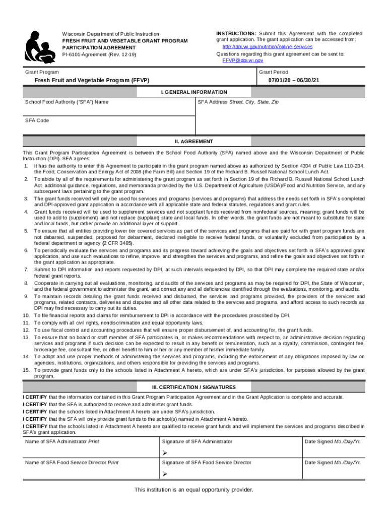 FRESH FRUIT AND VEGETABLE GRANT PROGRAM Doc Template dpi wi Doc Template pdfFiller