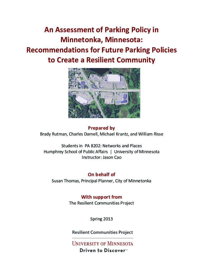 Fillable Online conservancy umn An Assessment of Parking Policy in