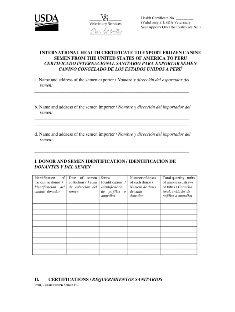 Fillable Online INTERNATIONAL HEALTH CERTIFICATE TO EXPORT BOVINE Fax