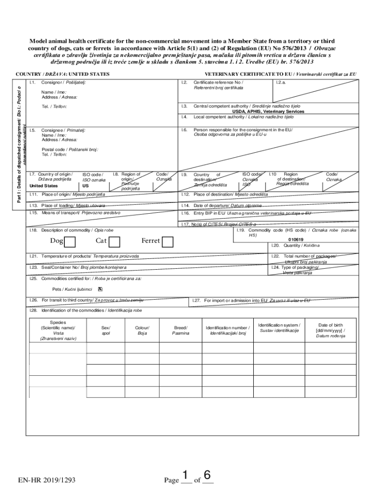 Fillable Online Model animal health certificate for the non USDA