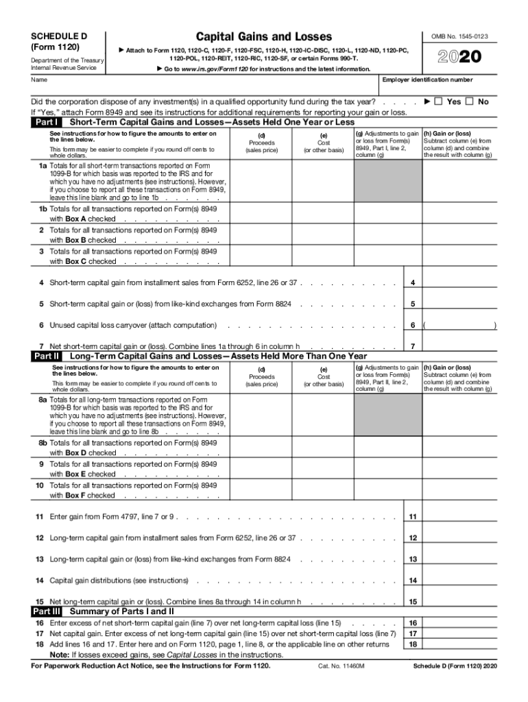 Irs Schedule D 2022 Irs 1120 - Schedule D 2020-2022 - Fill Out Tax Template Online | Us Legal  Forms
