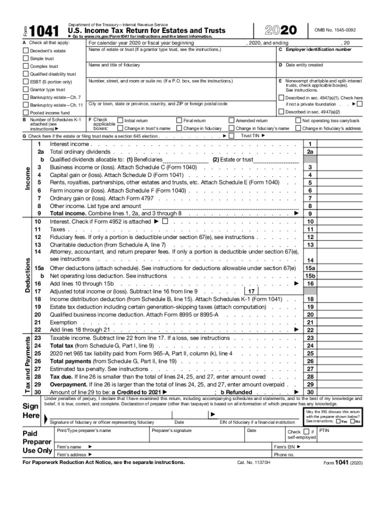 IRS 1041 2020 2021 Fill Out Tax Template Online US Legal Forms