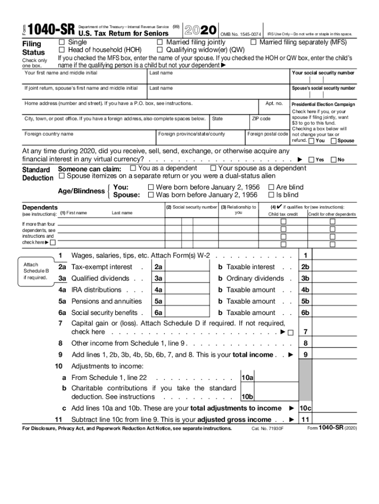 2020 Form IRS 1040 SRFill Online Printable Fillable Blank PdfFiller