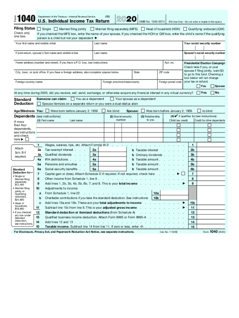 2020 Form IRS 1040 Fill Online Printable Fillable Blank PdfFiller
