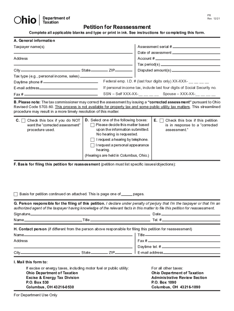 ohio petition for reassessment Preview on Page 1.