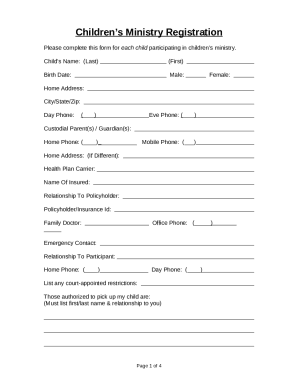 Children Church Registration Form Template