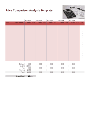 price comparison spreadsheet