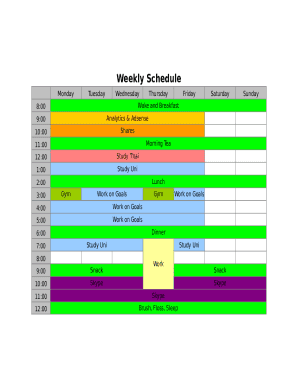 weekly schedule fill fillable