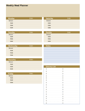 Meal planner sheet