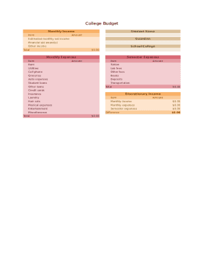 college budget worksheet