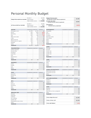 personal monthly budget form