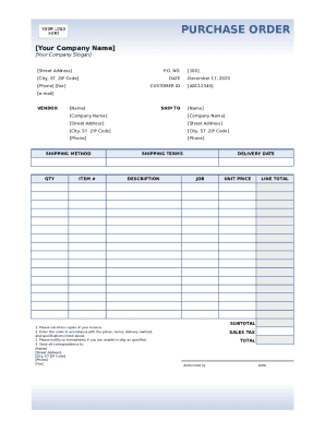 purchase order template form
