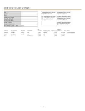 home inventory list template