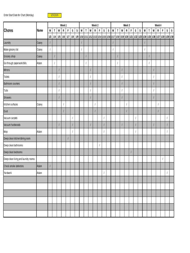 Weekly Cleaning Sheet Fill Online, Printable, Fillable, Blank pdfFiller