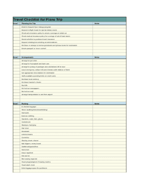 travel checklist excel