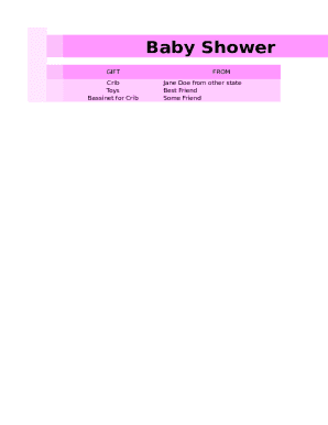 Baby Shower Gift Tracker