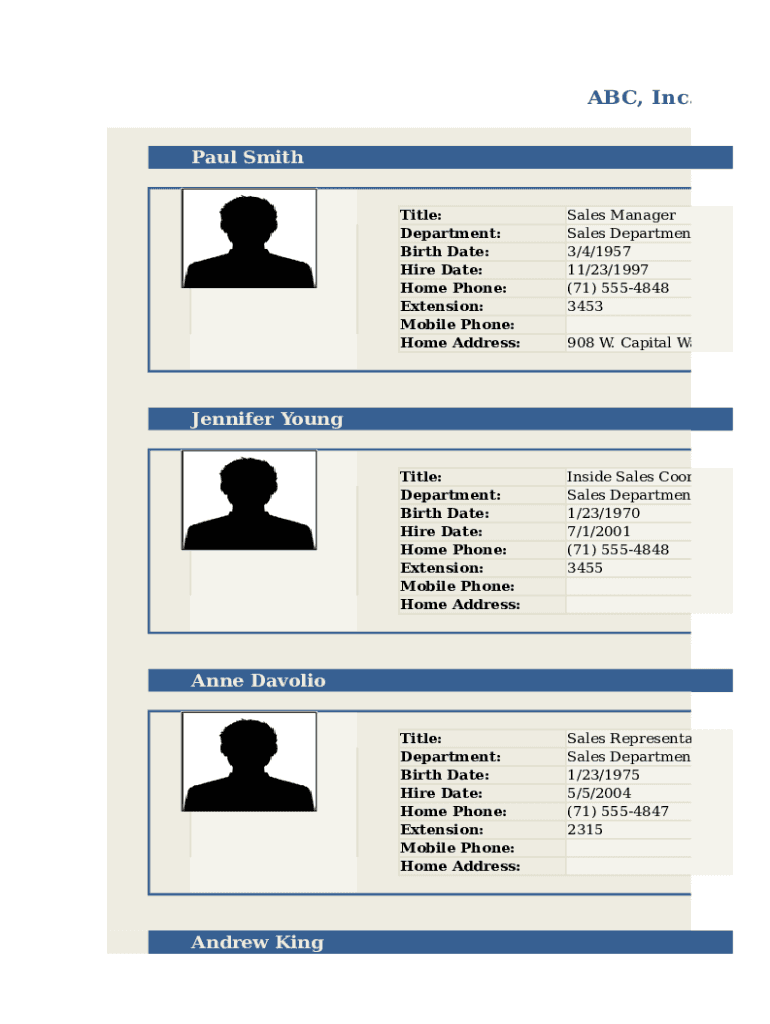 Employee Profile Template Fill And Sign Printable Template Online 