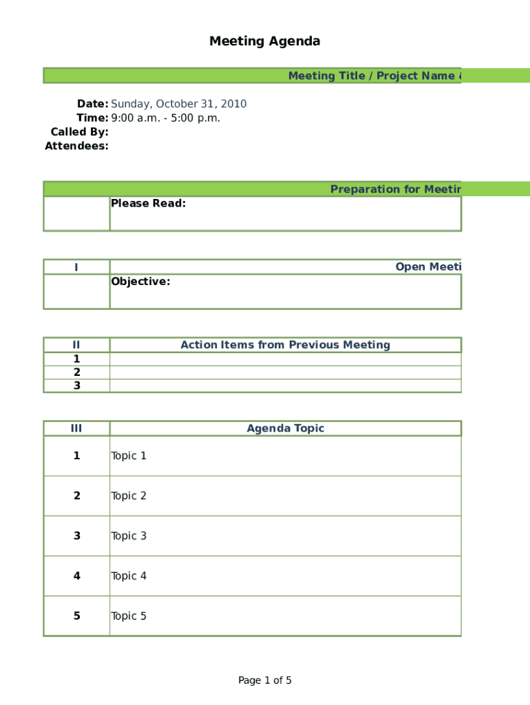 Fillable Online Meeting Agenda Template Fax Email Print - pdfFiller