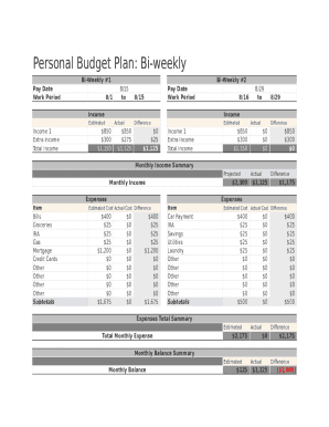 Personal Budget Plan: Biweekly