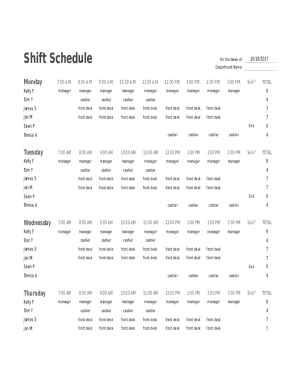 shift template excel