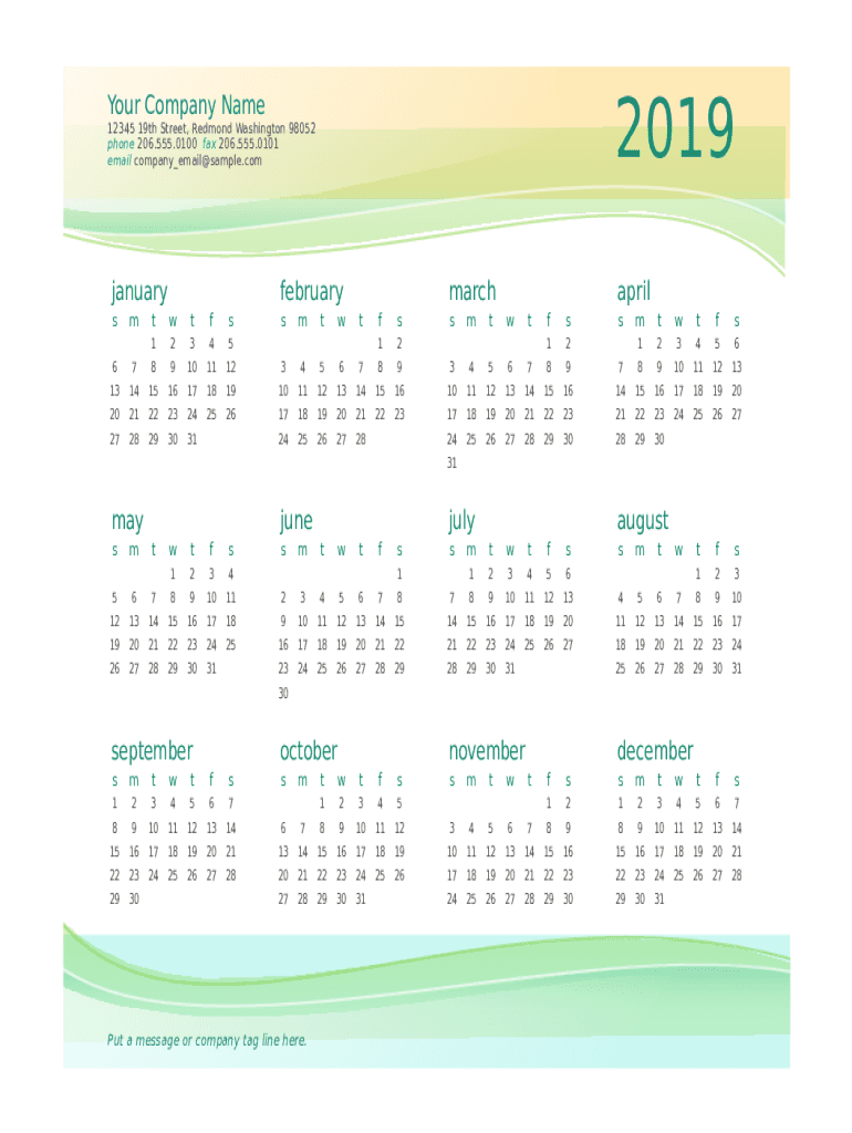 printable business calendar 2019