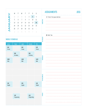 student calendar template