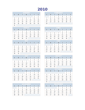 2010 2019 Calendar