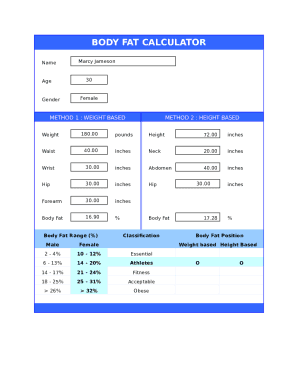 Body Fat Calculator - Fill and Sign Printable Template Online