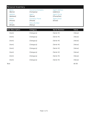 Personal Inventory Template