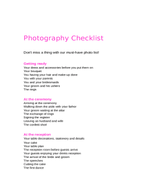 wedding photography checklist