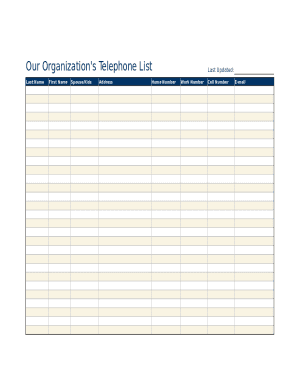 telephone directory template excel