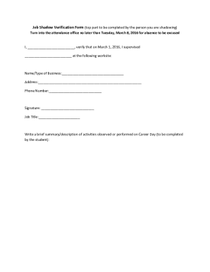 Job Shadow Feedback Form Please answer the questions below ...