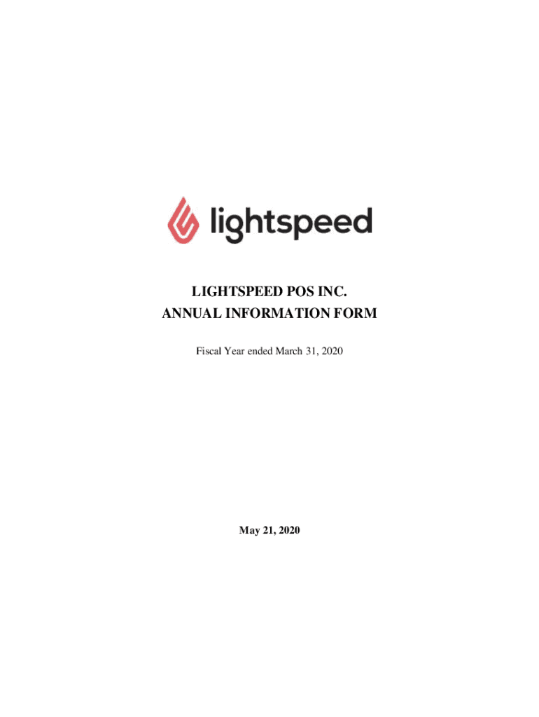 Fillable Online LIGHTSPEED POS INC. ANNUAL INFORMATION FORM Fax Email