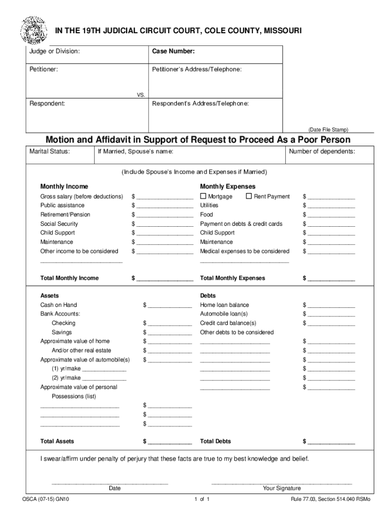 Fillable Online IN THE JUDICIAL CIRCUIT COURT, , MISSOURI - Cole County ...