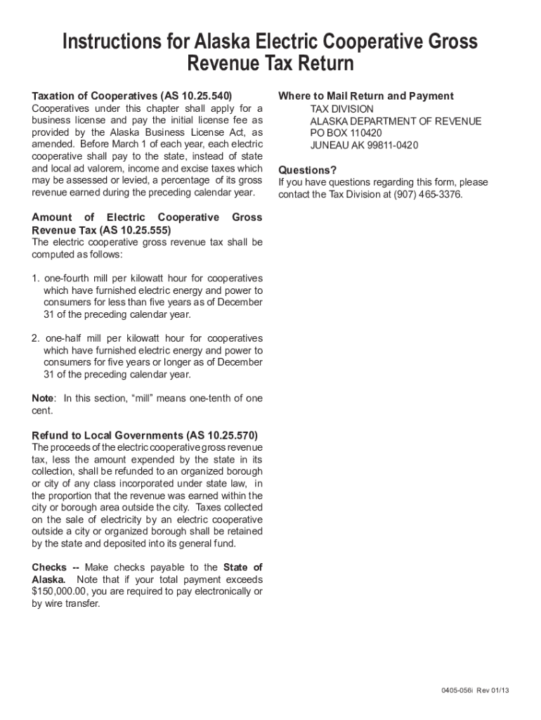 Instructions For Alaska Electric Cooperative Gross Revenue Tax Preview on Page 1