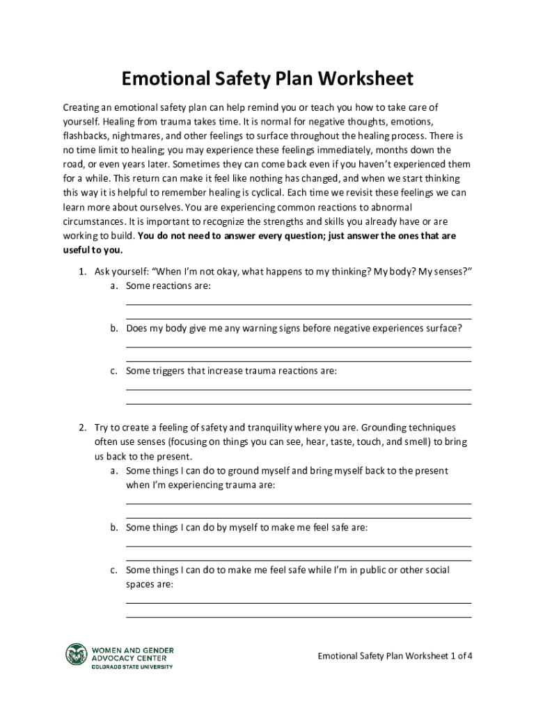 emotional safety plan worksheet Preview on Page 1