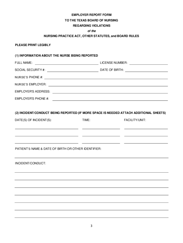 Fillable Online TEXAS BOARD OF NURSING Peer Review Report Form Fax