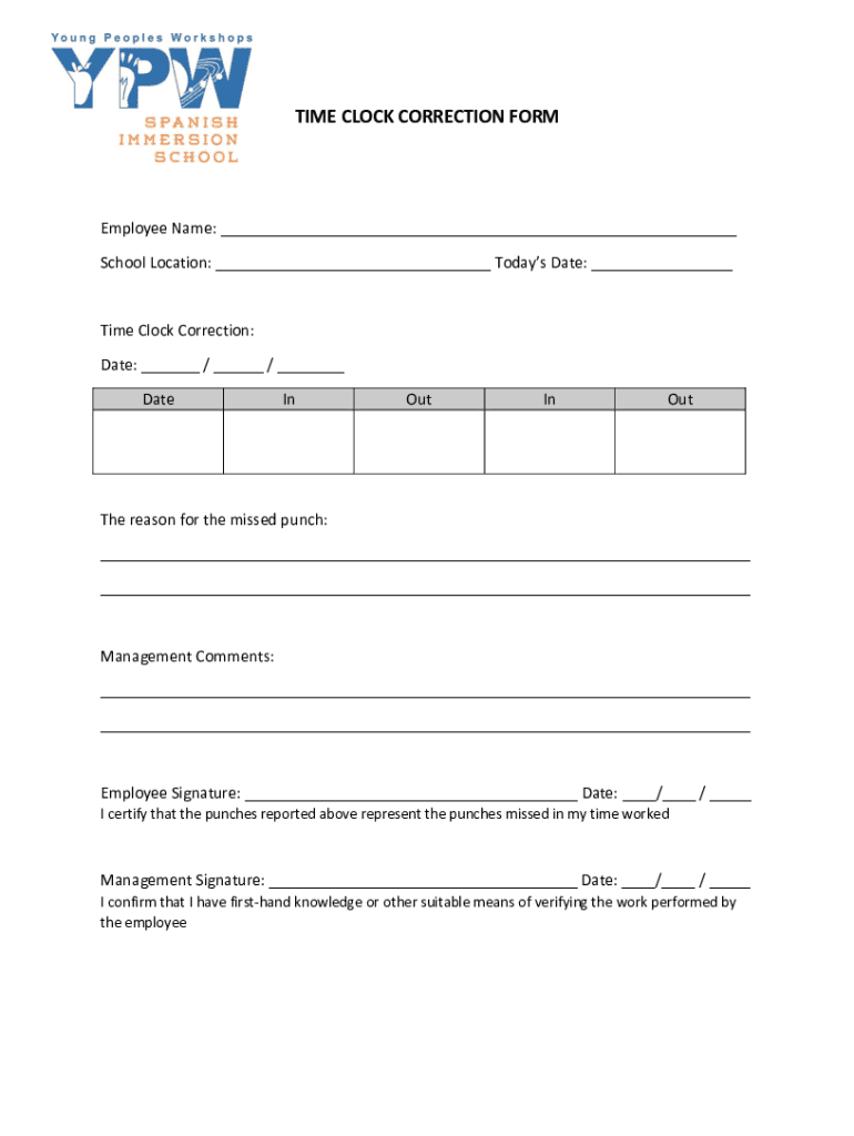 Fillable Online time clock change request form SCHOOLinSITES Fax