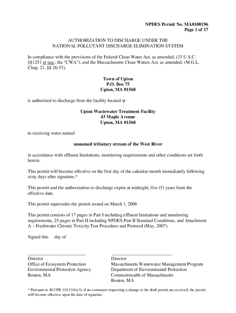 Fillable Online Upton Wastewater Treatment Facility Draft Permit