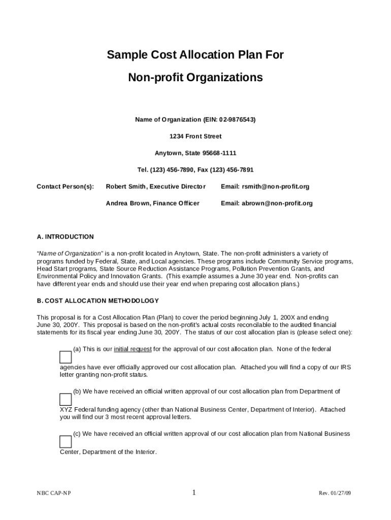 Sample Cost Allocation Plan For Nonprofit Organizations Doc Template