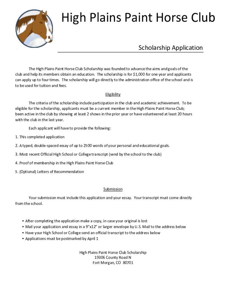 Fillable Online High plains point horse club High Plains Paint Horse