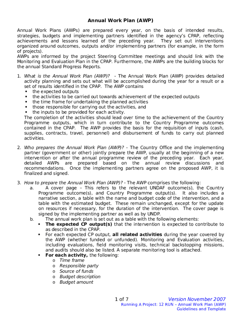 Annual Work Plan AWP Format - EnglishMonitoring And Preview on Page 1