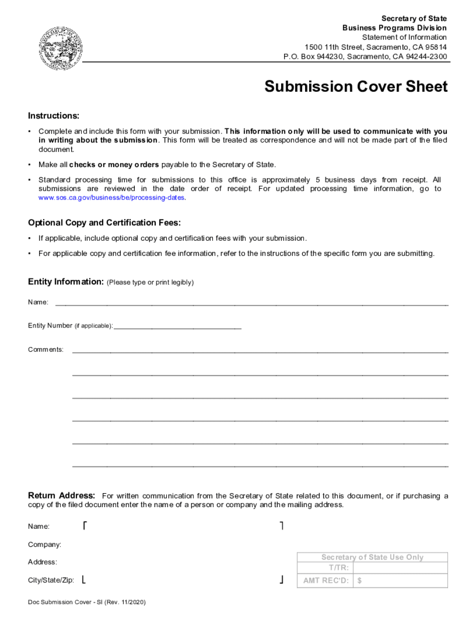 BPD Submission Cover Sheet Form