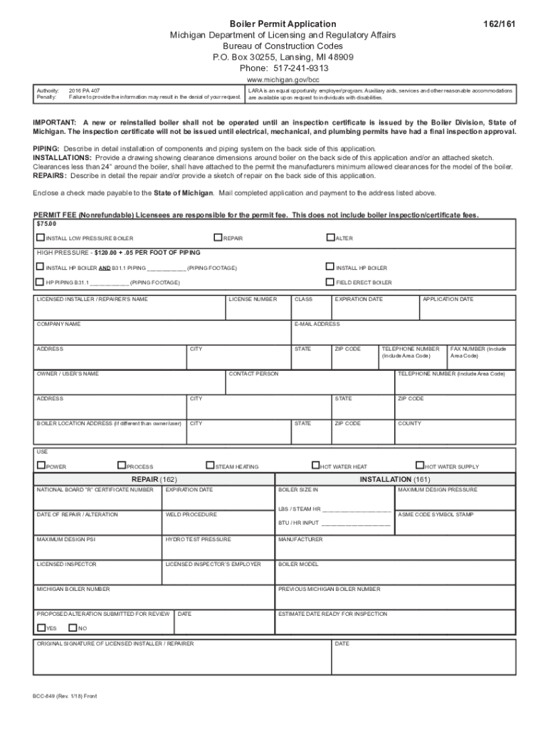 state of michigan boiler permit Preview on Page 1