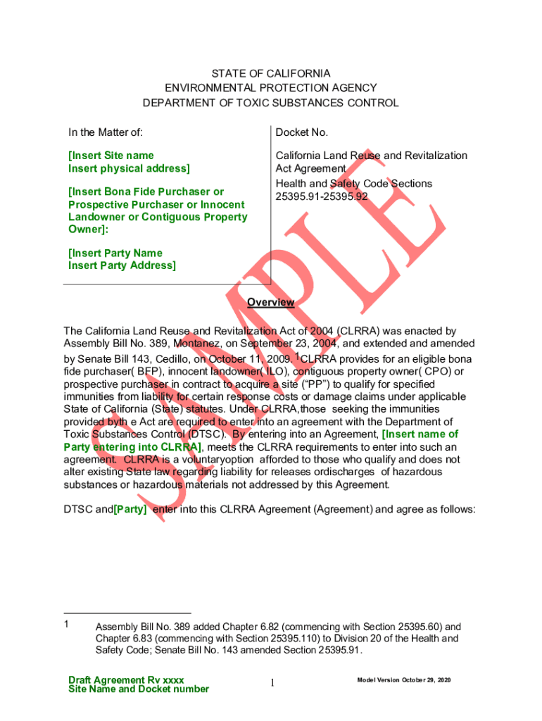 Fillable Online dtsc ca California Land Reuse and Revitalization Act
