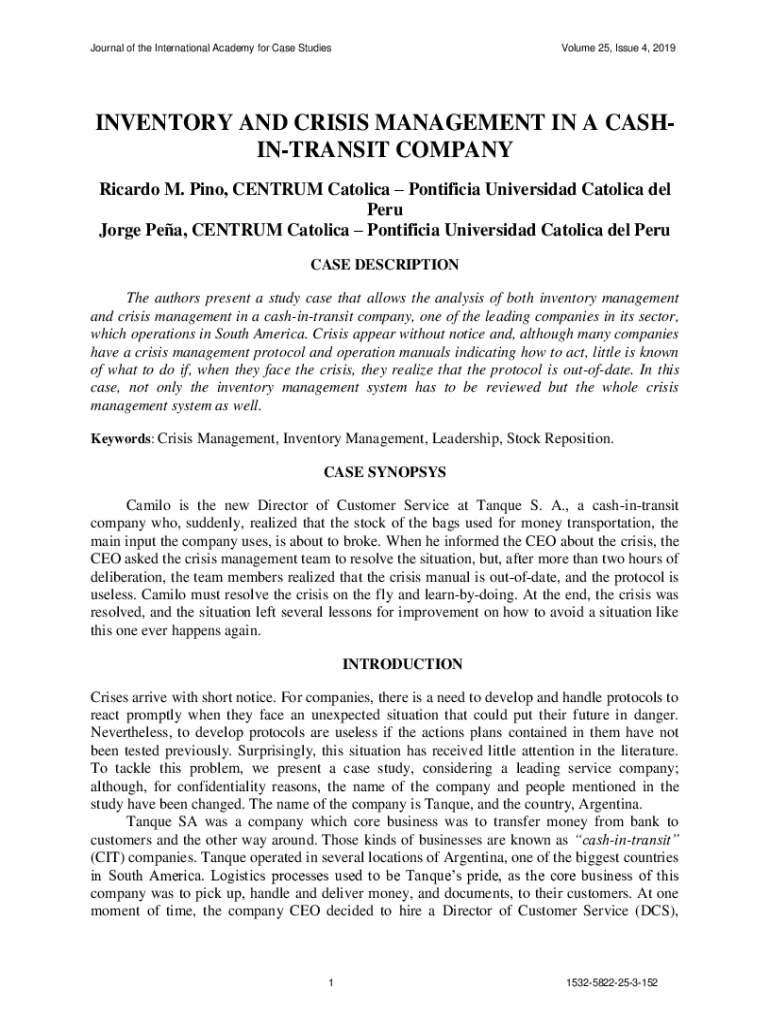 Fillable Online inventory and crisis management in a cash intransit