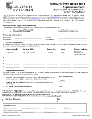 SUMMER 2020 RESIT DIETApplication Form